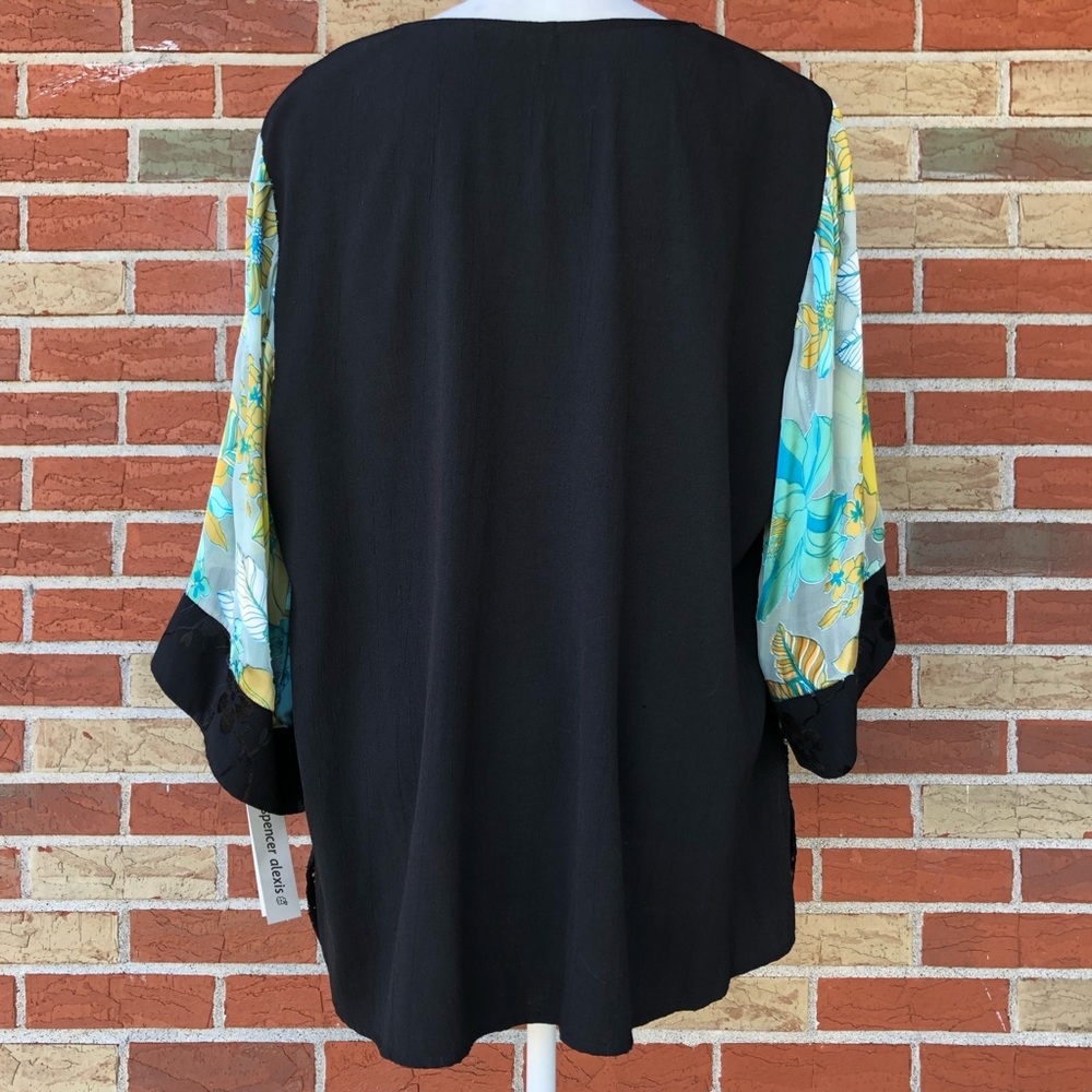 👘 NWT Vintage Spencer Alexis Asian Inspired Silk Lace Black Blue Kimono Jacket - Picture 10 of 16